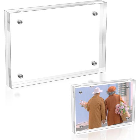 Cadre photo en acrylique - 10 x 15 cm - Épaisseur : 10 mm + 10 mm - Petit cadre photo magnétique - Double face - Sans cadre - Pour bureau, maison (1/5)