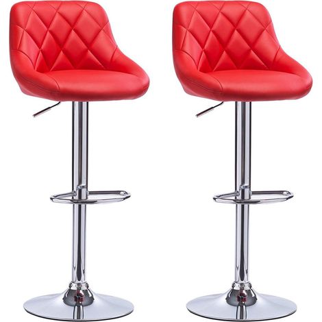 WOLTU Barhocker Tresenhocker, Gute gepolstert, Kunstleder, Höhenverstellbar, Drehbar, 11 Farben, 2 x Hocker, Rot (1/5)