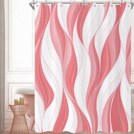 Rideau de Douche, 90x180cm, Moderne Abstrait Rose Blanc Ombre Rayé Art Minimaliste Imperméable Rideau de Salle de Bain Lavable en Machine avec Crochets (1/5)