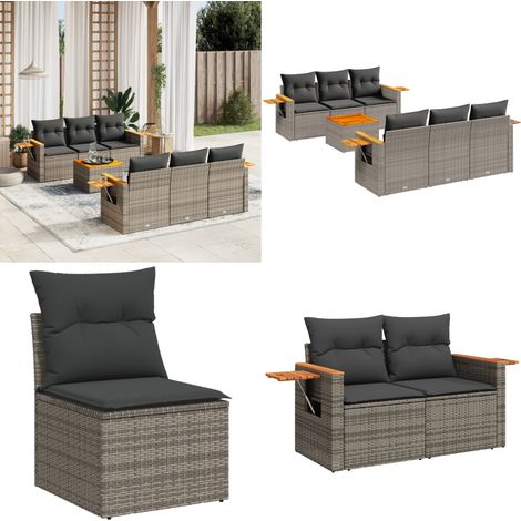 Salon de jardin avec coussins 7 pcs gris résine tressée - Ensemble Salon De Jardin - Meuble Extérieur - Jardin Design - Mobilier De Jardin - Chaise Longue - Home & Living (1/5)