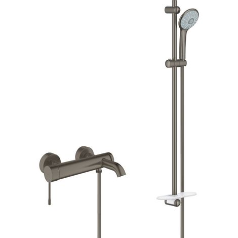 Grohe Wannen-/Duschset Essence Mixer + Komplettes Brauseset 3 Euphoria-Düsen, Gebürstetes Hartgraphit (33624AL1-SET)