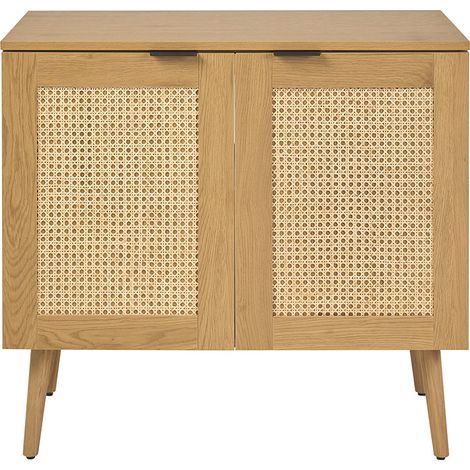 Mueble de baño acabado madera clara, rejilla de ratán y metal negro L80 cm MANILLE (1/5)
