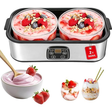Yaourtière 2L, Machine à Yaourt avec 2 Pots de 1L, Yaourtière Numérique en Acier Inoxydable, Yaourtière Automatique pour Yaourt Maison DIY, Fromage ou Natto (1/5)