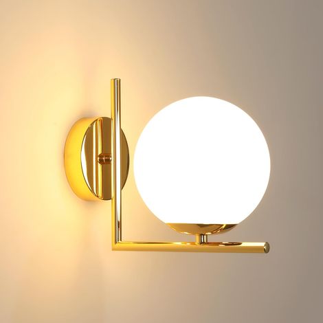 LED Applique Murale, Minimaliste Moderne E27 Abat-jour en Verre Lanterne Murale, Créative Métal Luminaire Mural pour Chambre Salon Couloir (Doré) (1/5)