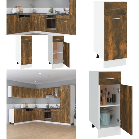 Mueble bajo con cajón "Lyon" roble ahumado 30x46x81,5 cm Madera de ingeniería - Almacenamiento cocina - Muebles de cocina