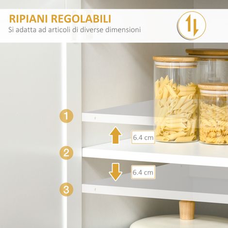 Armoire de cuisine blanche moderne 80x48x170 cm, 2 caissons avec portes vitrées et tablettes réglables (1/5)