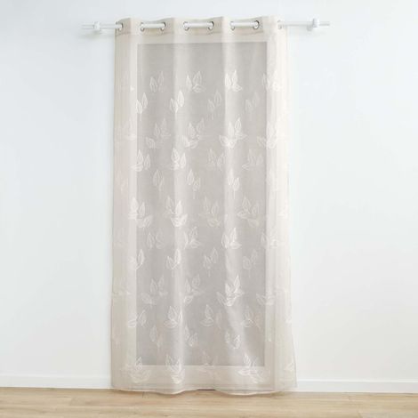 Voilage a oeillets 140 x 240 cm voile sablé brodé Berry Taupe (1/4)