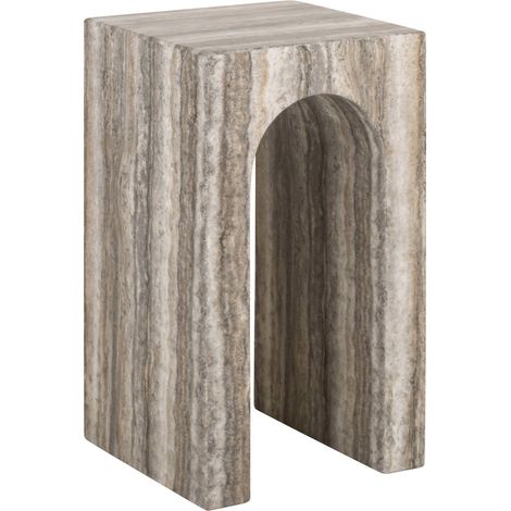 Table d appoint colonne grise effet travertin sculptural - gris travertin marbré naturel (1/5)