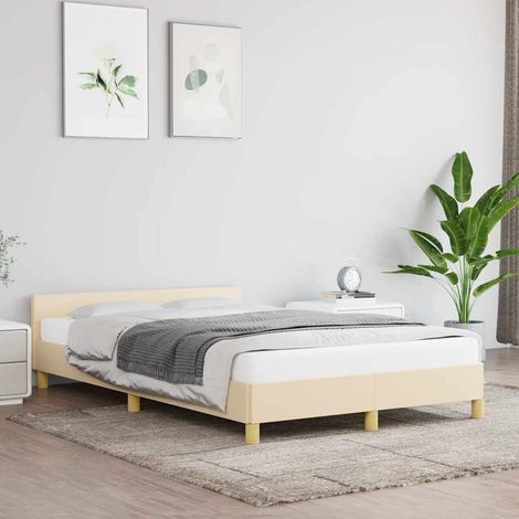 Lit simple pour adulte avec tête de lit - Cadre de lit Crème 120x200 cm Tissu BV612245 - BonneVie (1/5)