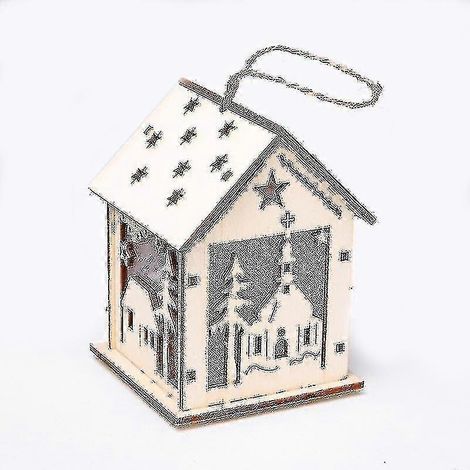 Décorations de Noël, maisons en bois décorées avec lumières, pendentifs pour sapin de Noël, cadeaux de Noël (2 pièces) (1/3)