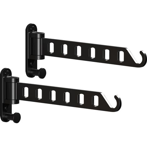 Cintre mural avec bras pivotant, support de séchage pour buanderie, crochet de valet pliable, suspension robuste, rotation pliable à 180 °, aluminium solide (lot de 2, noir) (1/5)
