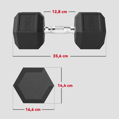 Paire d'haltères à poignée striée, fonte massif, 1 x 20 kg, poids pour musculation homme et femme, équipement d'entraînement à domicile ou en salle, haltère robuste pour renforcement musculaire. (1/5)