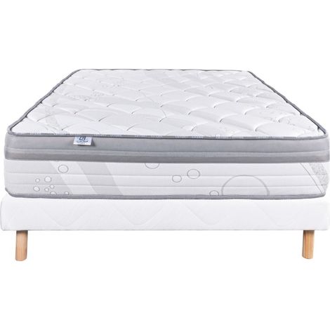Ensemble Matelas Relaxation, 26 cm, ressorts ensachés, ferme, face été/hiver + sommier blanc ep 13cm, 160x200cm (1/5)