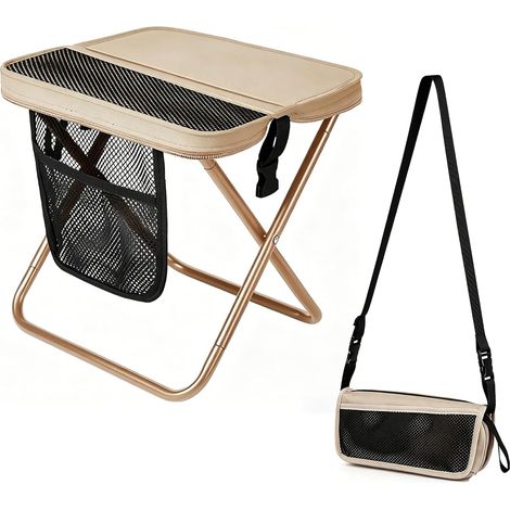 Tabouret de camping pliable portable de 31 cm - Jusqu'à 120 kg - Mini chaise pliante légère avec sac de rangement - Tabouret d'extérieur pour camping, pêche, randonnée, jardin, voyage (1/5)