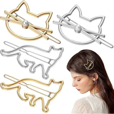 Lot de 4 pinces à cheveux en forme de chat, barrettes en métal, pinces à frange pour femmes et filles (1/3)