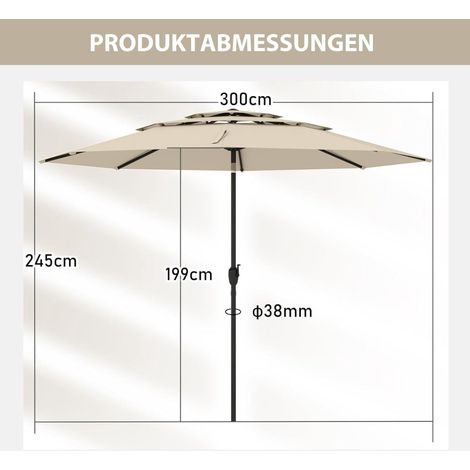 Ombrellone da giardino a 3 livelli, beige, 300 cm, resistente al vento