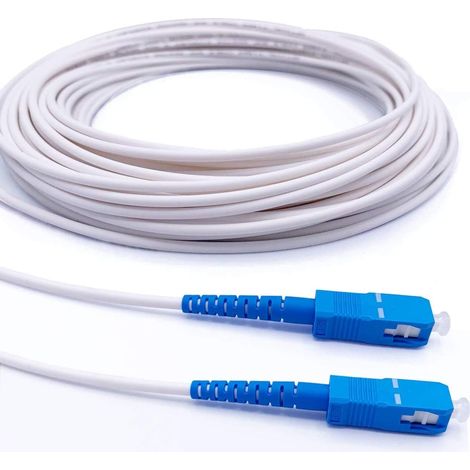 Elfcam® - Cable Fibre Optique Simplex Monomode SC/UPC a SC/UPC, Blindage et Connecteur Renforcee,Perte Tres Fiable - Blanc (0,5M)