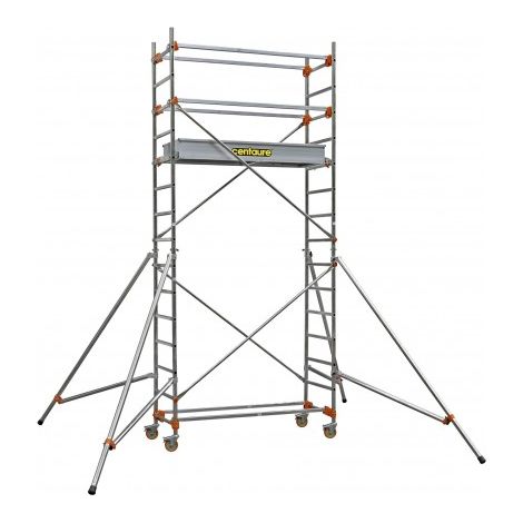 Centaure – Échafaudage roulant aluminium ST 205 – Hauteur de travail 4,9m – Longueur 2,05m – Charge maximale 211kg – Stabilisateurs inclus