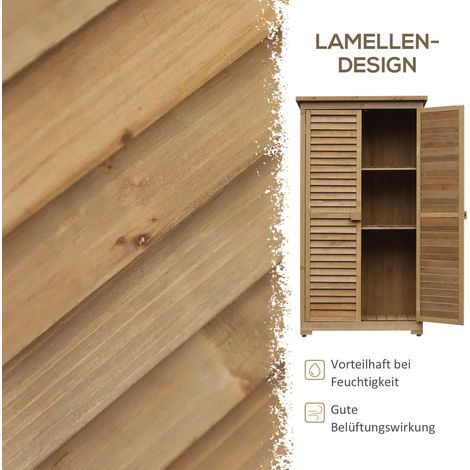 Abri extérieur en bois de sapin marron avec portes à lamelles, 3 tablettes, résistant aux intempéries, 87x46.5x160 cm (1/4)