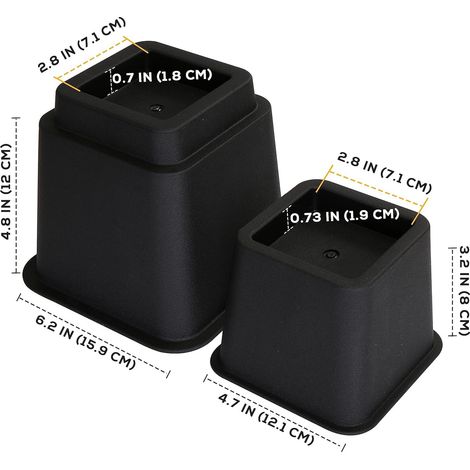 8 Pcs Pied Rehausseurs Meubles Réglables (4 Hauts, 4 Courts) - Rehausseurs Peu Encombrants pour Lit, Table et Canapé (8 à 20 cm)(Noir) (1/3)