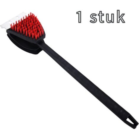 Brosse à barbecue double face en nylon avec long manche pour nettoyer les grilles et plaques de cuisson couleur rouge (1/5)