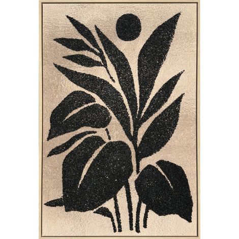 Lienzo enmarcado con diseño botánico texturizado en tonos tierra y negro, 90x60cm