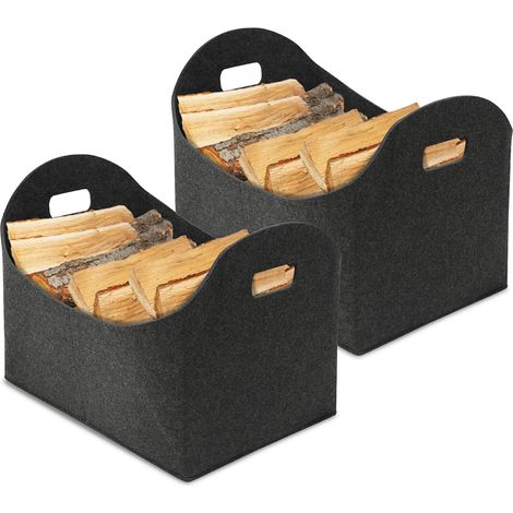Randaco Filztaschen für kaminholz 2 Stück 44 x 31 x 34 cm Dunkelgrau Kaminholztasche Faltbar Filzkorb Kaminholzkorb Einkaufstasche (1/5)