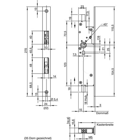WILKA Fluchttürtreibriegel 6663, DM 35 mm, Stulp 270 x 24 x 3 mm, Edelstahl (1/4)