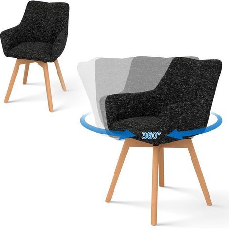 WAFTING Lot de 2 Chaises de Salle à Manger Pivotantes 360°, Accoudoirs et Pieds Bois, Dossier Haut avec Coussin en Molleton.Noir. (1/5)