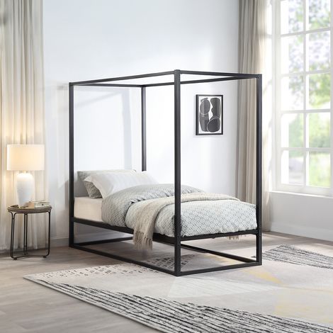 ASHWELL MODERN 4 FOUR POSTER METAL BED FRAME  BLACK, SINGLE (1/5)