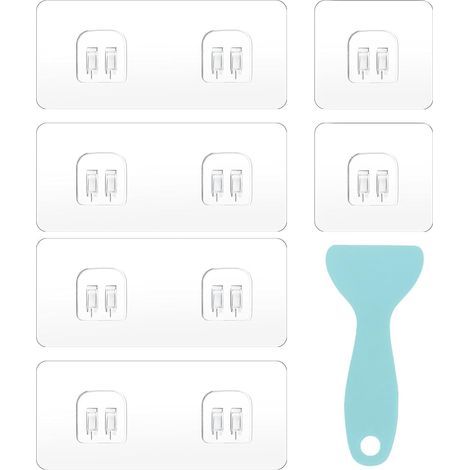 6 Pack Adhesive Hooks Replacement for Corner Shower Shelf with Scraper, Clear Adhesives for Bathroom, Kitchen (1/5)