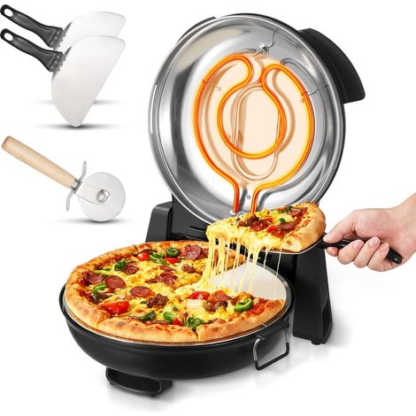 Four à Pizza Électrique 305 mm, Cuiseur à Pizza 1200 W, avec Pierre en Cordiérite, 5 Modes de Contrôle de la Température, Hublot pour Une Cuisson Précise, Chauffe jusqu'à 420 °C, Maison Noir (1/5)