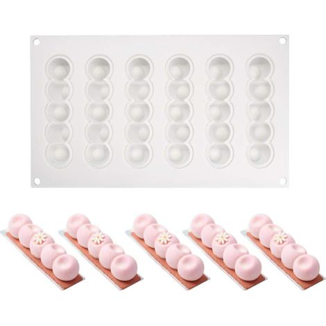 Moldes de silicona para pasteles, moldes 3D para helados, chocolate, pasteles y postres, con forma esférica cóncava de 6 orificios. (1/4)