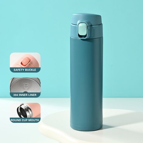 Tasse Isolante En Acier Inoxydable - 450 Ml - Double Paroi Sous Vide - Avec Poignée Et Couvercle À Rebond - Bleu (1/5)