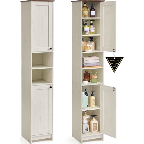 SONGMICS HOME Mobiletto da Bagno Stretto, Snapsemble Montaggio Rapido, Mobile Compatto con Ripiani Regolabili per Soggiorno, Ingresso, 30 x 30 x 170 cm, Bianco Vintage BBC667WJ01 (1/5)