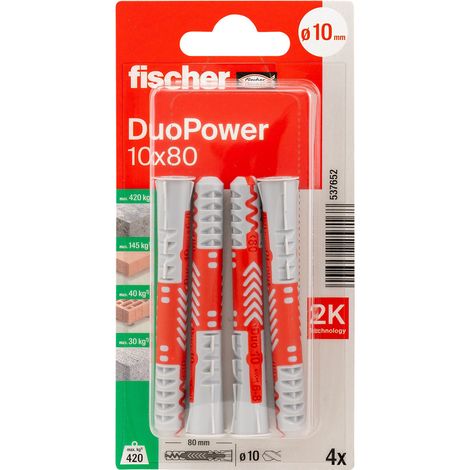 Cheville fischer DuoPower 10 x 80 mm – Pour béton cellulaire et matériaux pleins – Charge élevée – Vissage rapide en série
