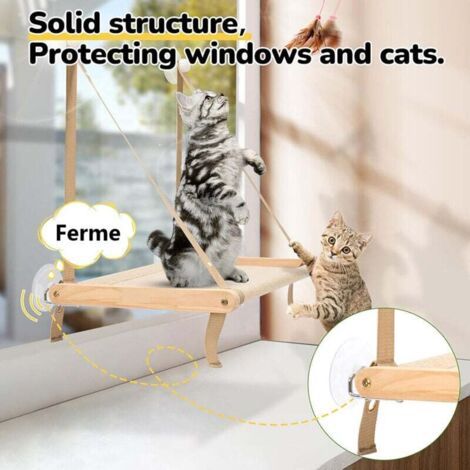 Hamac pliable pour chat de style fenêtre avec ventouses puissantes, capacité de charge de 20 kg, tissu lavable, dimensions 50 x 38 cm. (1/3)