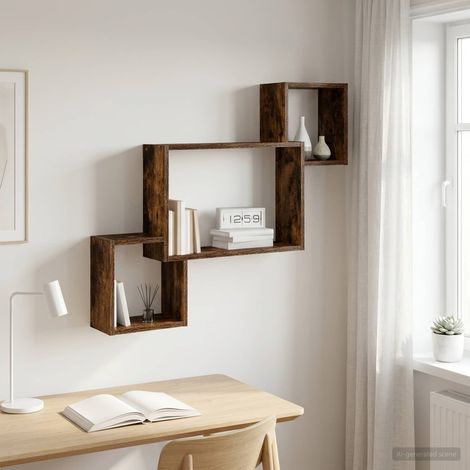 vidaXL Wall Shelf Wall-Mounted Smoked Oak 91.5 x 15 x 76 cm (1/5)