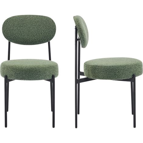 Lot de 2 chaises en tissu bouclé vert, piètement métal noir - Evora (1/5)