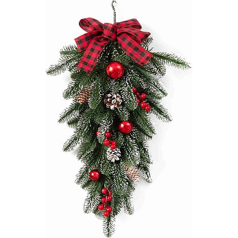 GARRYFIZH Couronne de Noël inversée, forme de larme artificielle réaliste, idéale pour décorer votre maison pendant les fêtes, 60 cm (1/5)