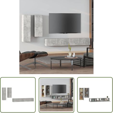 The Living Store 4-tlg. TV-Schrank-Set Betongrau Holzwerkstoff - TV-Schrank - Holzwerkstoff Möbel - Wohnzimmer Dekoration - Wandmontage Regal - Betongrau Möbel (1/5)