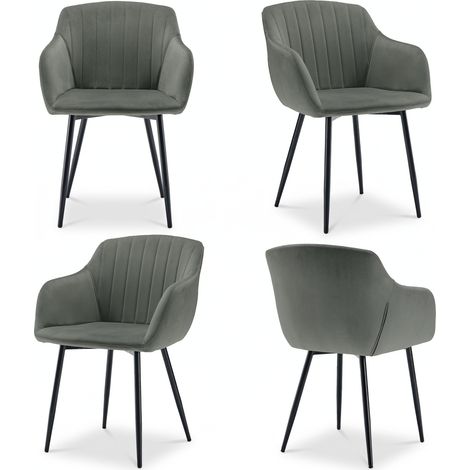 Goeurvant – Lot de 4 chaises de salle à manger minimalistes – Assise large en velours – Accoudoirs ergonomiques – Capacité 150 kg – Gris clair