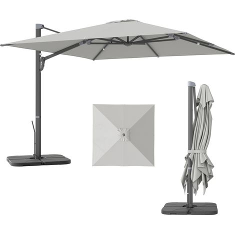 Ombrellone a Sbalzo con Manovella 365x297x256 cm con Base a Croce Grigio Chiaro