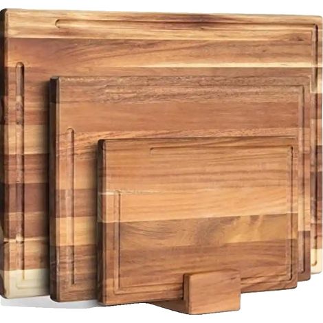 Juego de tablas de cortar, de madera de acacia, pequeñas (30 x 20 cm), medianas (40 x 25 cm) y grandes (50 x 35 cm), compatibles con cuchillos. (1/5)
