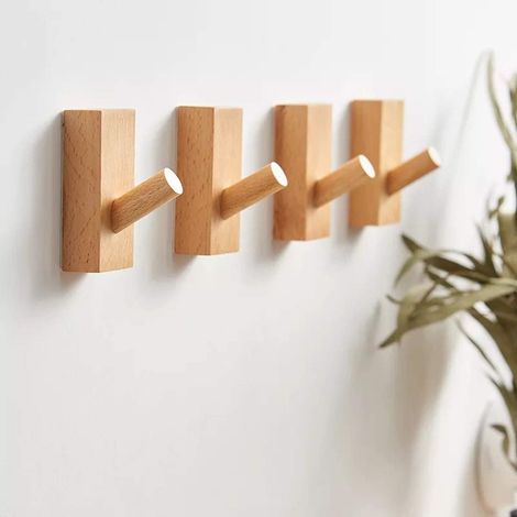 Crochets muraux en bois pour chapeaux, crochets décoratifs, organisateur simple, porte-chapeaux/porte-serviettes, lot de 4 (1/3)