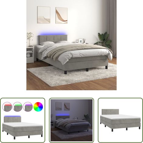 Matratze - Boxspringbett mit Matratze & LED Hellgrau 120x200 cm Samt (1/5)