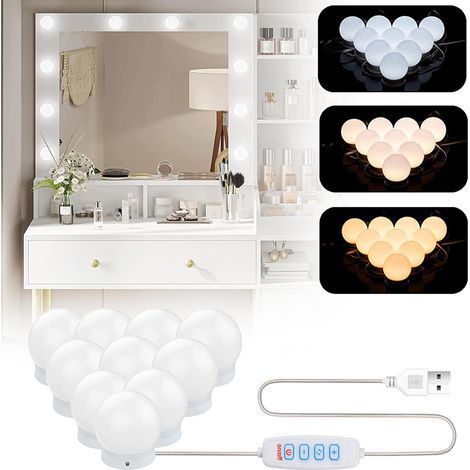 14 Ampoules LED Miroir Hollywood, Dimmable USB, 3 Couleurs, Pour Coiffeuse Salle De Bain (1/5)