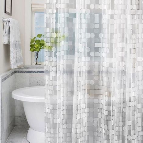 Lemon Cloud Rideau de Douche PEVA Rideau de Salle de Bain Semi-Transparent avec Crochets de Rideaux,183 x 183 cm, Géométrique (1/4)