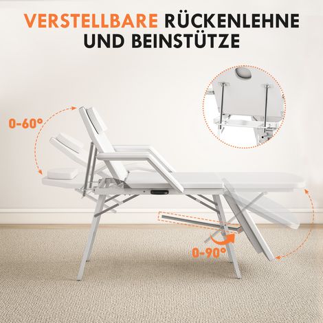 Table de massage pliable et portable, sofa de massage blanc en similicuir, matelassé mousse, structure acier. (1/4)