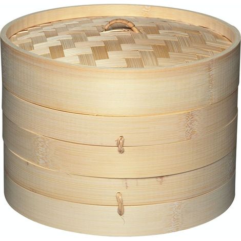 KitchenCraft World of Flavours Cestello per cottura a vapore in bambù da 20 cm, a 2 livelli, ideale per Dim Sum, verdure, Bao Buns, carne e pesce, beige (1/4)